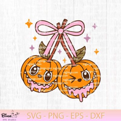 Labubu Coquette Bow Cherry SVG, Labubu Pumpkin Cherry SVG, Coquette Bow Cherry Halloween SVG 1