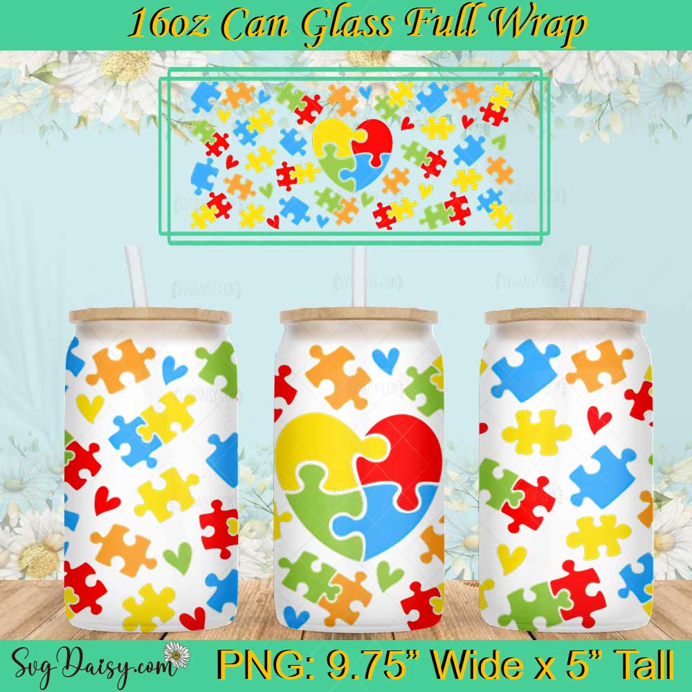 Autism Awareness 16oz Glass Can PNG Autism Awareness 16oz Glass Can PNG