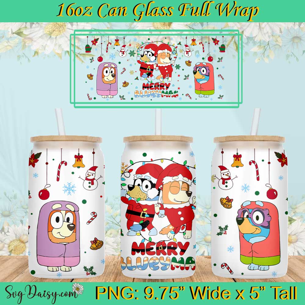 Merry Blueymas 16oz Glass Can PNG Merry Blueymas 16oz Glass Can PNG