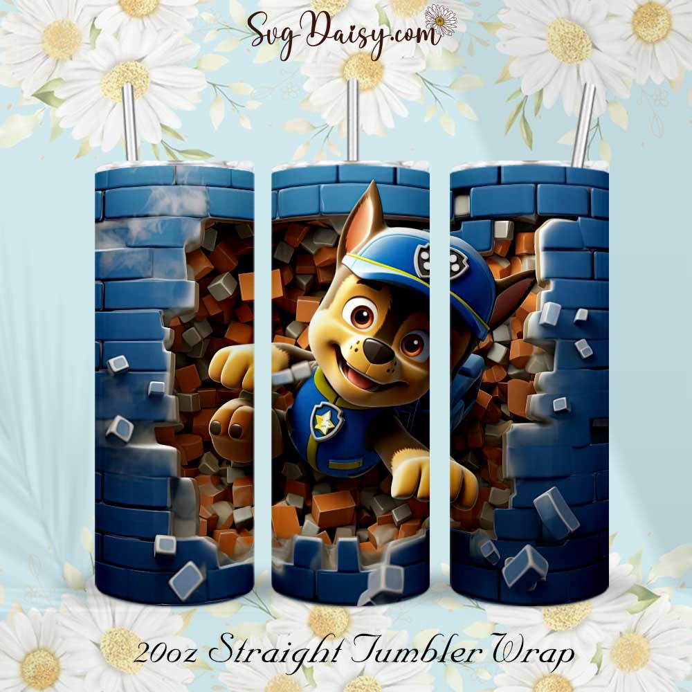 PAW Patrol Chase 3D 20oz Tumbler Wrap PNG PAW Patrol Chase 3D 20oz Tumbler Wrap PNG