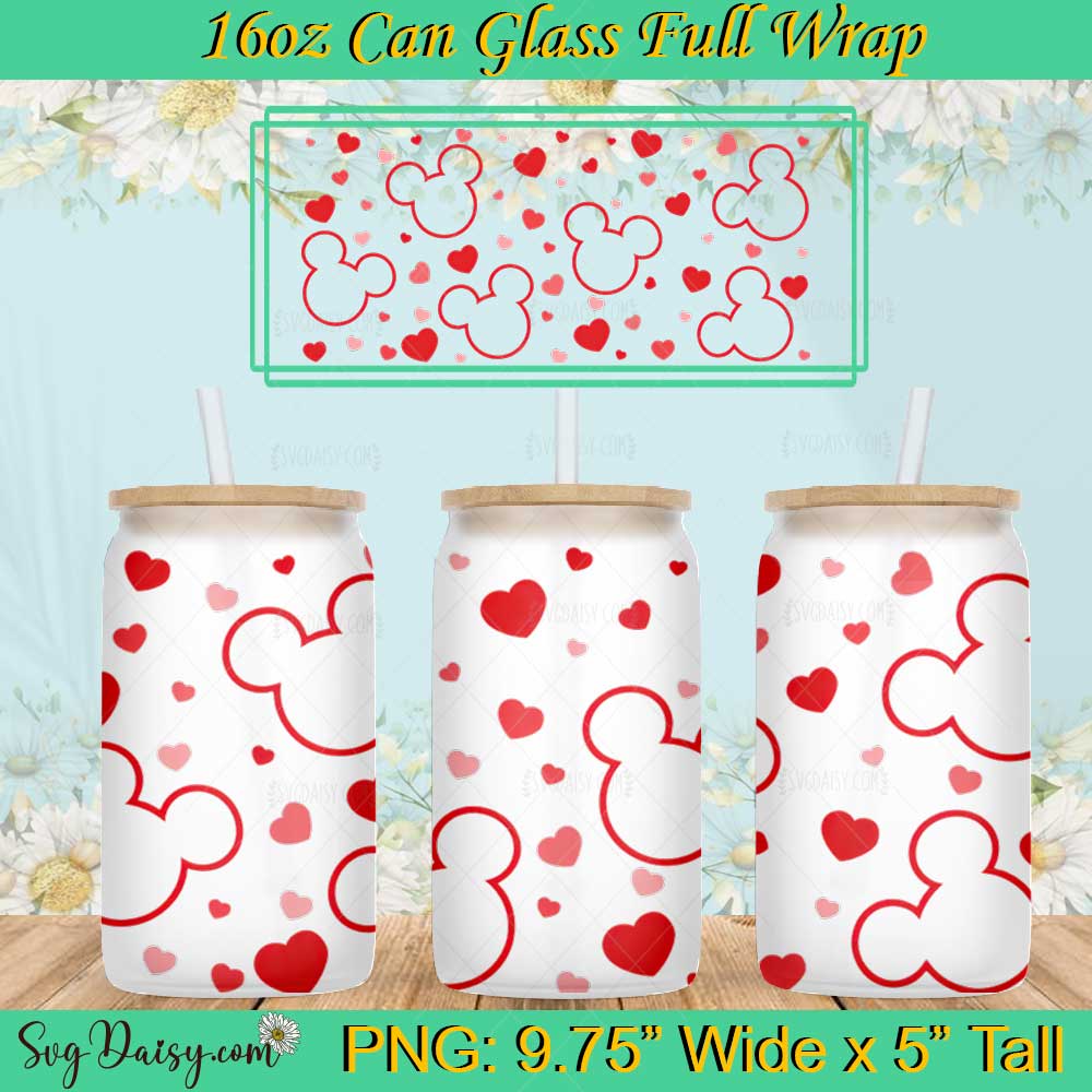 Valentine's Day Mickey Mouse 16oz Glass Can PNG Valentine's Day Mickey Mouse 16oz Glass Can PNG
