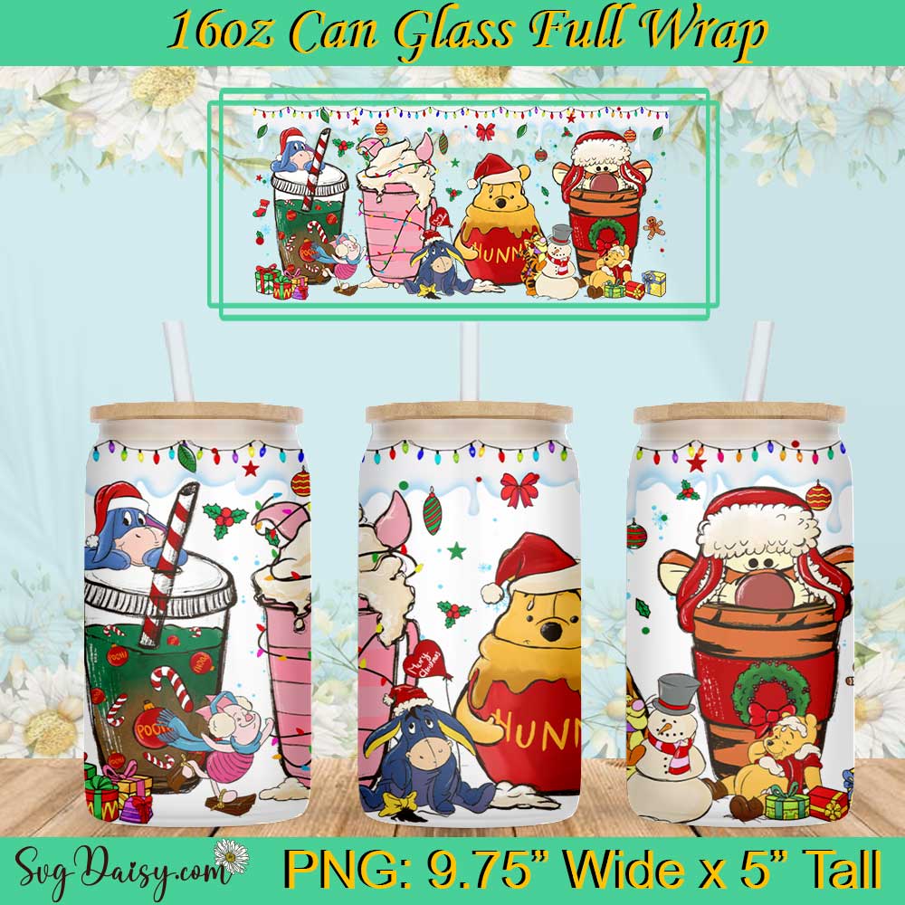 Winnie The Pooh And Friends Coffee Latte Christmas 16oz Glass Can PNG Winnie The Pooh And Friends Coffee Latte Christmas 16oz Glass Can PNG