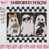 Cute Ghost Trio Halloween Machine Embroidery Design with Bow, Sunglasses and Black Cat
