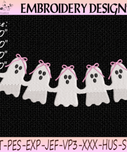 Coquette Ghost Embroidery Design with Pink Bow Ghost Friends for Cute Girly Halloween