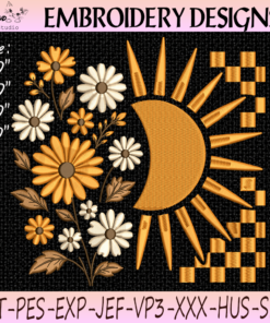 Boho Sun Embroidery Design, Floral Daisy Sunshine Machine Embroidery File, Retro Flower Summer Pattern, PES DST JEF