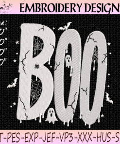 Boo Halloween Embroidery Design, Spooky Ghost Spiderweb Machine Embroidery File, PES DST JEF