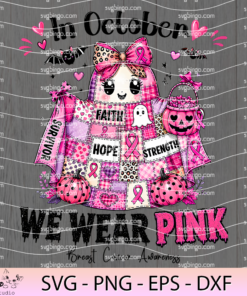 In October We Wear Pink breast cancer awareness Halloween PNG