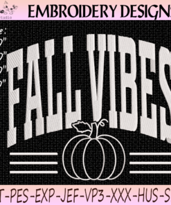 Fall Vibes Embroidery Design with Retro Autumn Varsity Lettering in Cozy Fall Colors