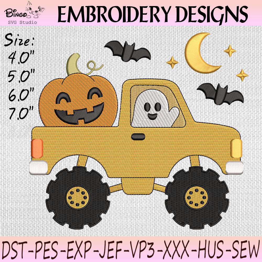 Halloween Truck Embroidery Design