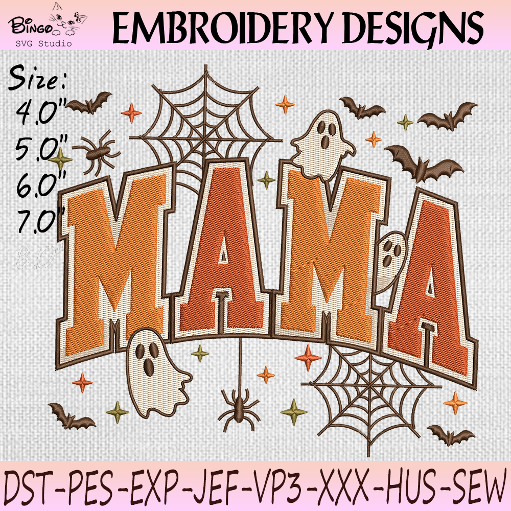 Mama Halloween Embroidery Design Mama Halloween Embroidery Design with Spooky Ghosts Spider Webs and Bats