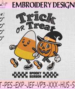 Trick or Treat Embroidery Design, Candy Corn Ghost and Pumpkin Halloween Machine Embroidery File