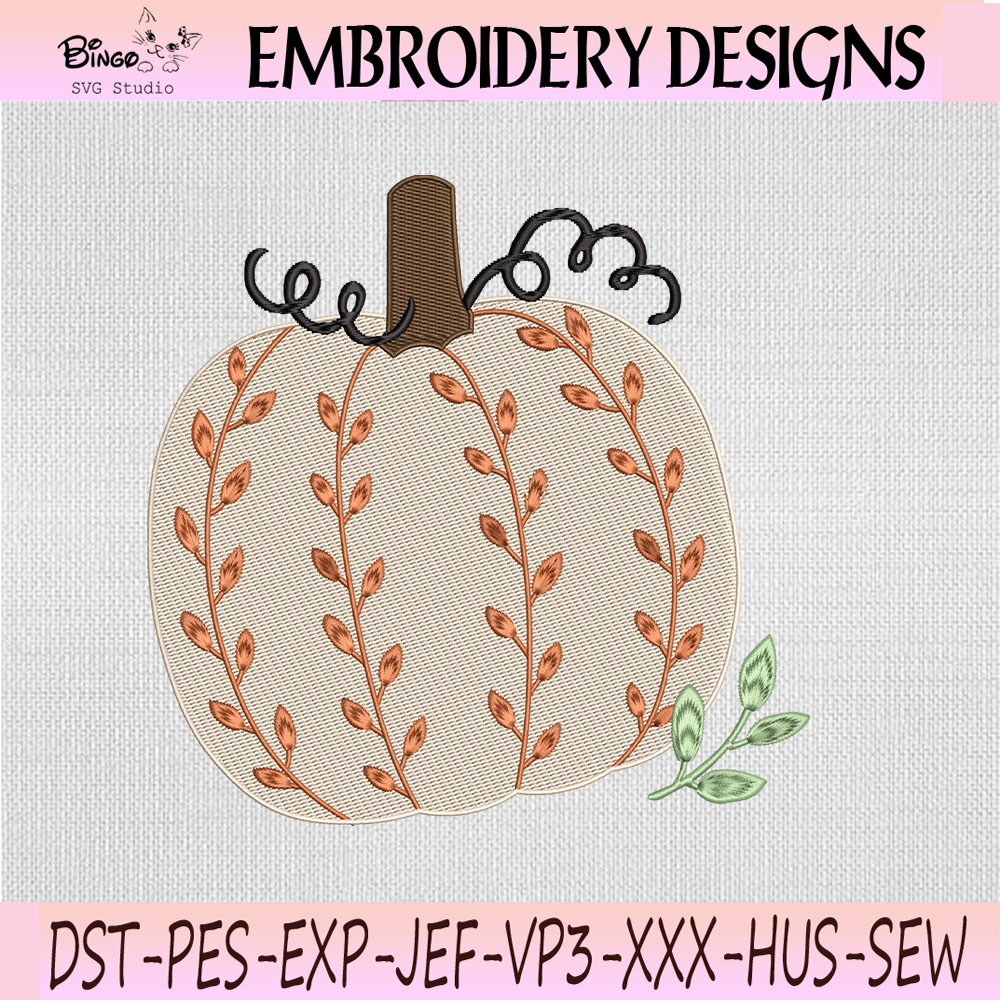Botanical Pumpkin Embroidery Design