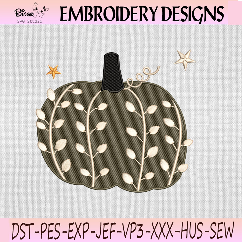 Botanical Vine Pumpkin Embroidery Design