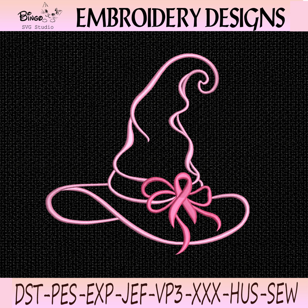 Breast Cancer Witch Hat Embroidery Design