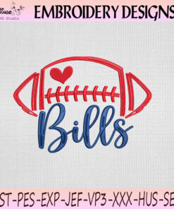 Buffalo Bills Football Heart Embroidery Design, Buffalo Bills Machine Embroidery File