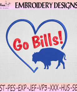 Buffalo Bills Go Bills Heart Embroidery Design, Buffalo Bills Machine Embroidery File
