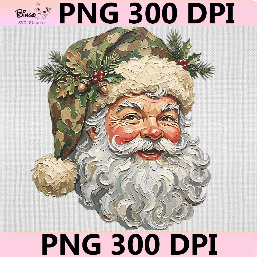 Camo Santa Retro Hunting Christmas Camouflage Winter Holiday Camo Santa Hunting Christmas Design, Retro Camouflage Holiday PNG