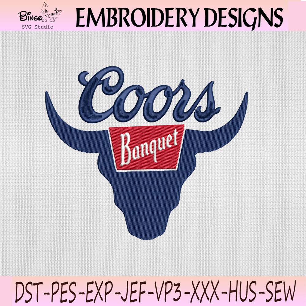 Coors Banquet Bull Head Embroidery Design, Coors Banquet Machine Embroidery File