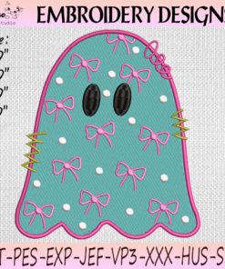 Coquette Ghost Embroidery Design, Pink Bow Ghost Halloween Machine Embroidery File, Cute Girly Spooky Design, PES DST JEF