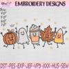 Fall Halloween Friends Embroidery Design with Dancing Pumpkin Ghost Coffee and Candy Corn