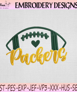 Green Bay Packers Football Heart Embroidery Design, Green Bay Packers Machine Embroidery File
