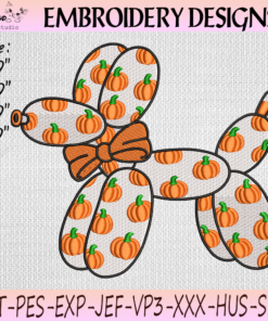 Halloween Balloon Dog Embroidery Design, Pumpkin Bow Balloon Animal Dog, Cute Spooky Machine Embroidery File, PES DST JEF