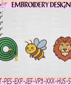 Hose Bee Lion Embroidery Design with Garden Hose Bee and Lion Funny Rebus