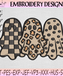 Halloween Ghost Trio Embroidery Design, Leopard Gingham Polka Dot Ghosts, Cute Spooky Machine Embroidery File, PES DST JEF