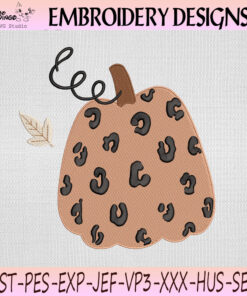 Leopard Print Pumpkin Embroidery Design, Fall Pumpkin Machine Embroidery File