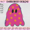 Pink Polka Dot Ghost Embroidery Design with Cute Halloween Ghost and Colorful Details