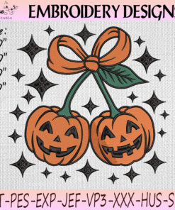 Cherry Pumpkin Bow Halloween Embroidery Design