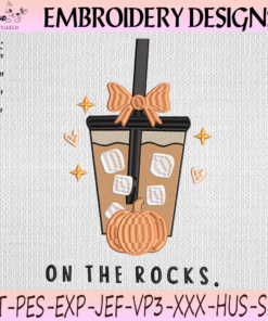 Pumpkin Spice Latte Embroidery Design, On The Rocks Coffee with Pumpkin Bow, Cute Fall Machine Embroidery File, PES DST JEF