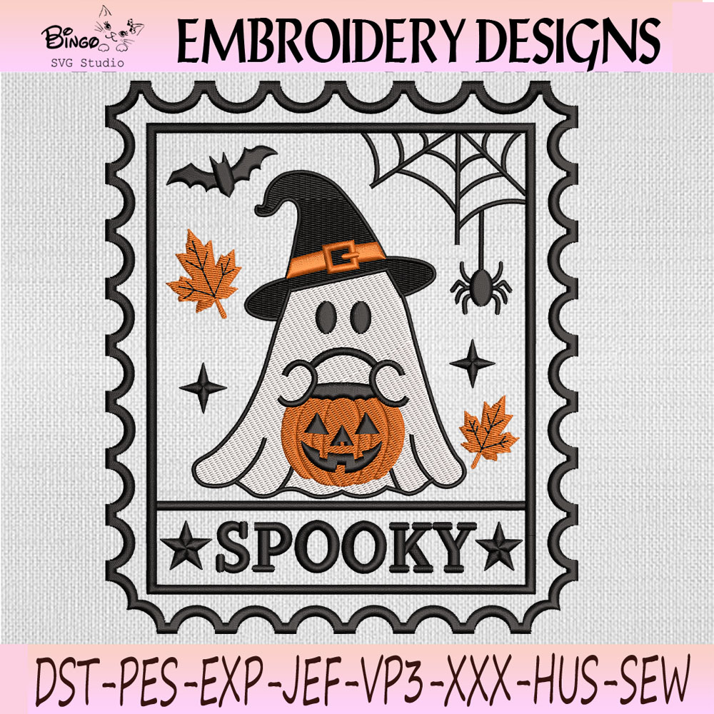 Spooky Ghost Pumpkin Halloween Embroidery Design