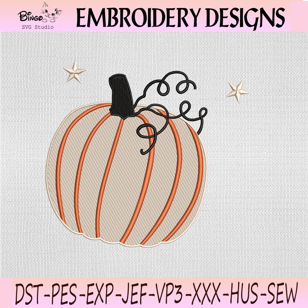 Striped Pumpkin Fall Embroidery Design