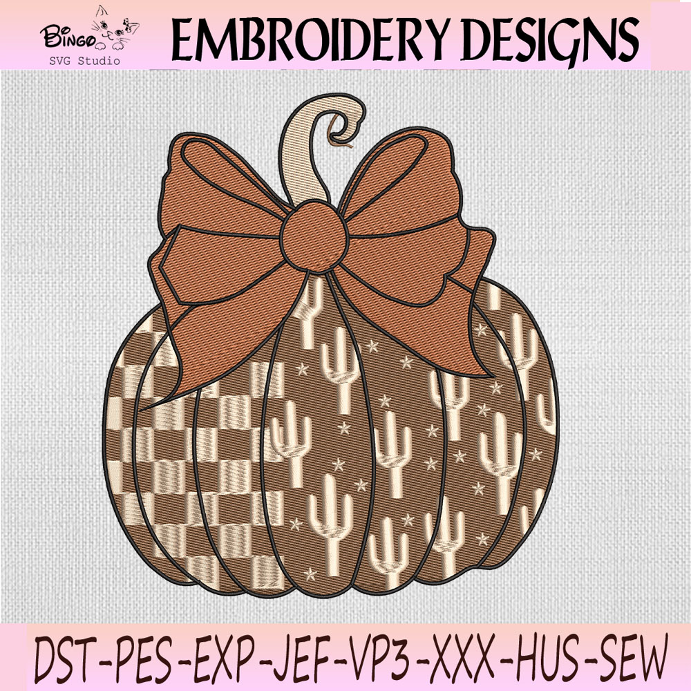 Western Pumpkin Bow Embroidery Design
