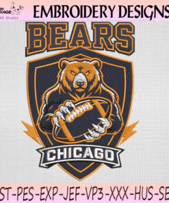 Chicago Bears Football Shield Embroidery Design, Chicago Bears Machine Embroidery File