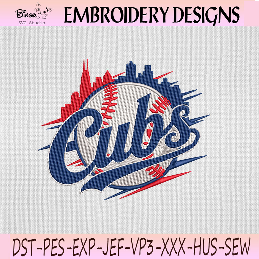 Chicago Cubs Baseball Skyline Embroidery Design, Chicago Cubs Machine Embroidery File