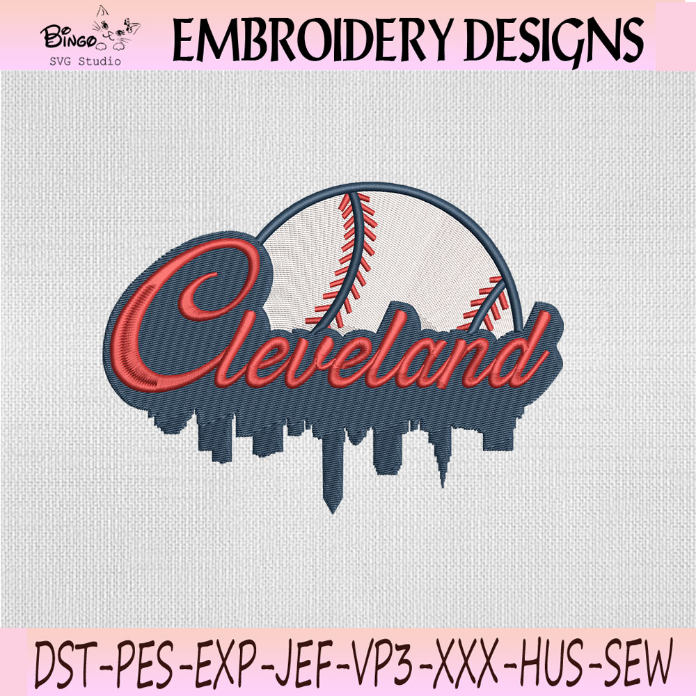 Cleveland Baseball Skyline Embroidery Design, Cleveland Machine Embroidery File