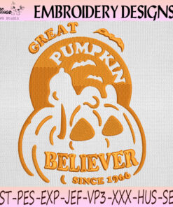 Great Pumpkin Believer Embroidery Design, Halloween Pumpkin Machine Embroidery File