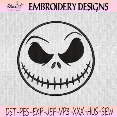 Jack Skellington Face Embroidery Design, Halloween Skeleton Machine Embroidery File