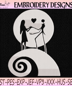 Jack Skellington and Sally Silhouette Embroidery Design, Halloween Machine Embroidery File