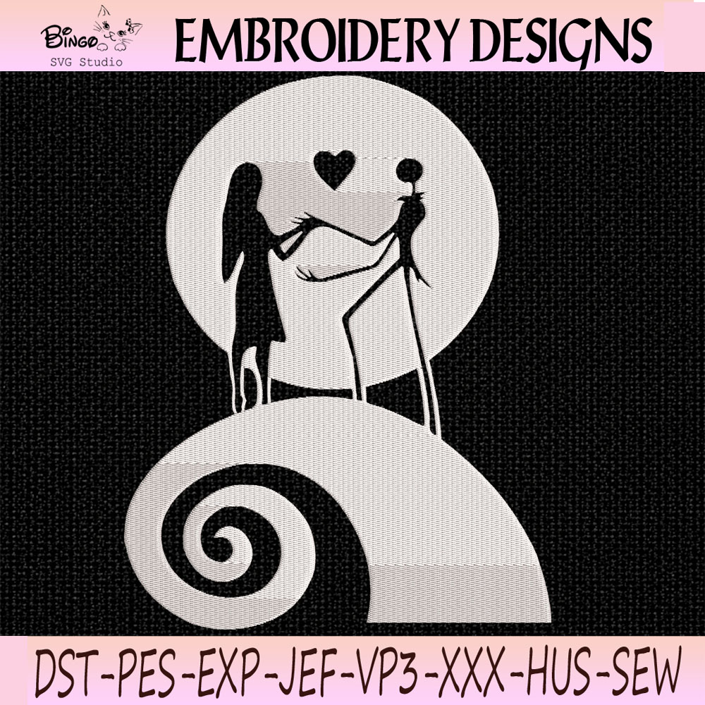 Jack Skellington and Sally Silhouette Embroidery Design, Halloween Machine Embroidery File