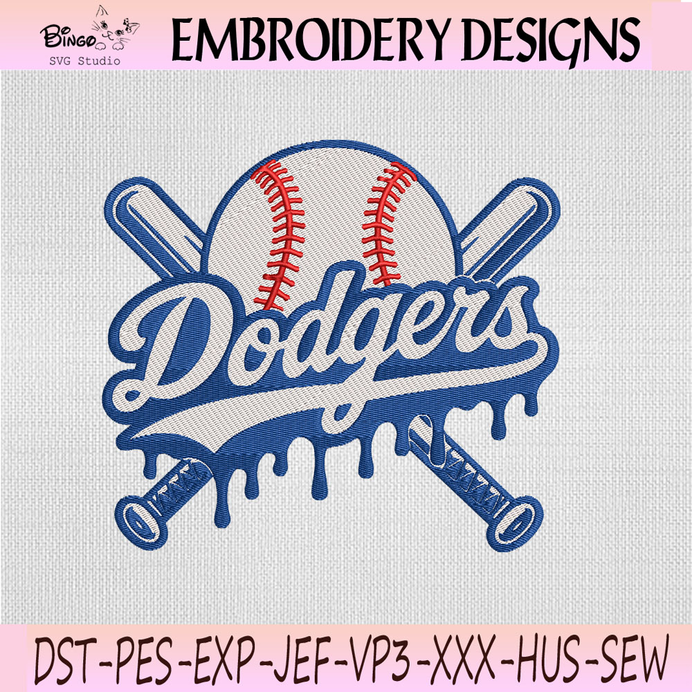 Los Angeles Dodgers Dripping Script Embroidery Design, Los Angeles Dodgers Machine Embroidery File