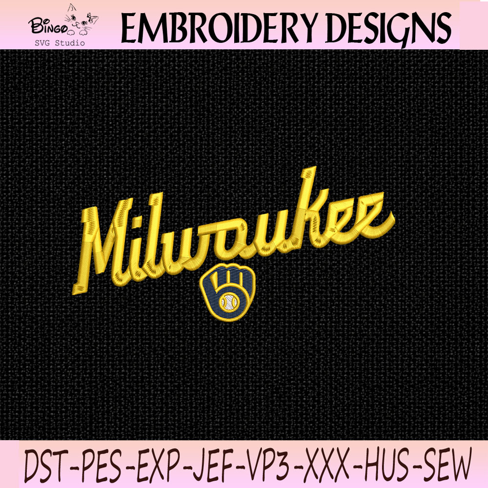 Milwaukee Brewers Script Embroidery Design, Baseball Machine Embroidery File