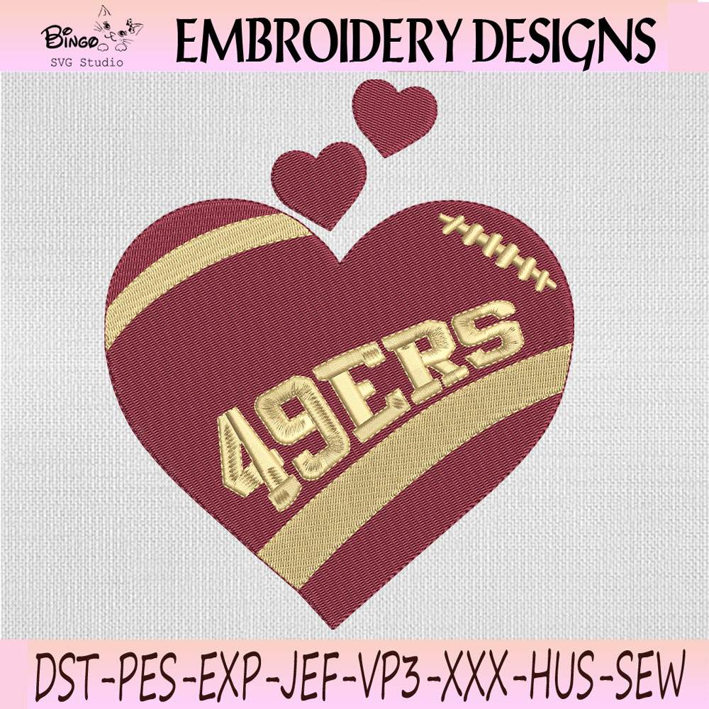 San Francisco 49ers Heart Embroidery Design, 49ers Machine Embroidery File
