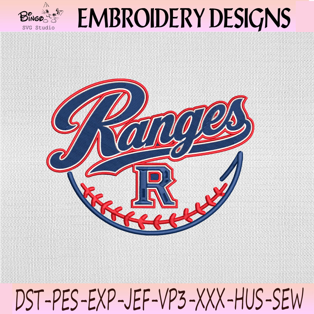 Texas Rangers Baseball Script Embroidery Design, Texas Rangers Machine Embroidery File